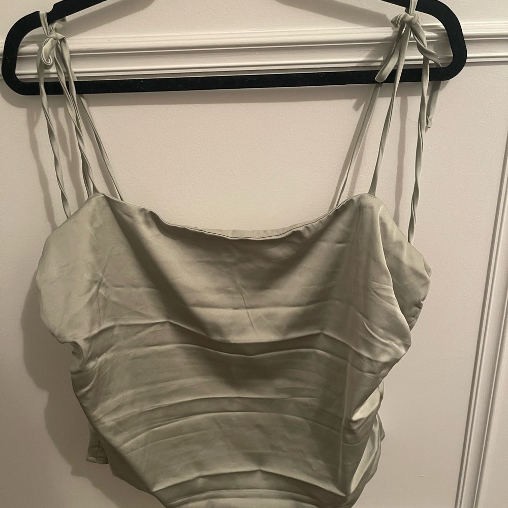 Hollister Green Ruched Tie Straps Camisole